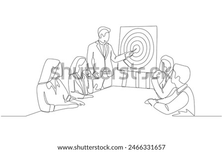 Continuous one line drawing of business manager showing target to employees, team business goal concept, single line art.