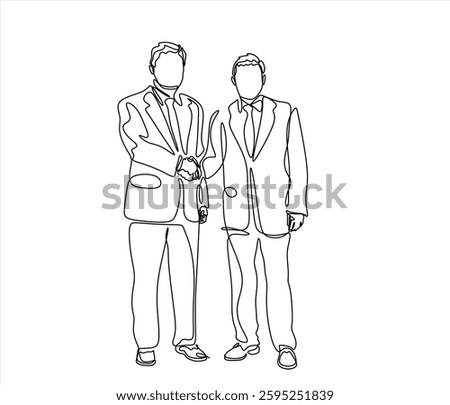 Continuous one line drawing, business partners, clients shaking hands, concluding a deal, an agreement. Business concept. Vector graphic illustration of one line drawing
