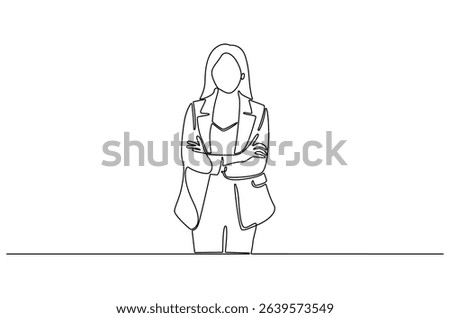 Continuous one line drawing of Business woman. Single line drawing illustration of Lady entrepreneur. Professional executive manager concept vector art. Doodle line illustration.
