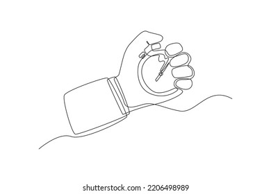 Continuous one line drawing businessman holding a stopwatch. Timer concept. Single line draw design vector graphic illustration.