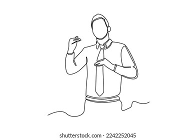 Continuo empresario de dibujo de una línea haciendo una presentación en su oficina. Concepto de comunicación. Ilustración gráfica vectorial de diseño de líneas simples.