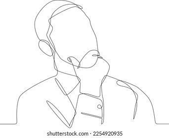 Continuo giro de una línea que dibuja al empresario pensando en el próximo plan de negocios. Concepto de planificación de proyectos. Ilustración gráfica vectorial de diseño de líneas simples.