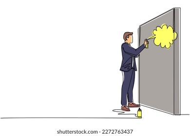Un empresario continuo que dibuja una línea está pintando un gráfico de ganancias en la pared. Concepto de metáfora de negocios y éxito. Alegoría de la carrera. ilustración vectorial de diseño de línea única
