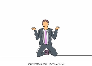 Continuous one line drawing businessman despair suffer grief. Male manager sad gesture expression. Professional burnout syndrome. Depression disorder, sad, sorrow. Single line design vector graphic