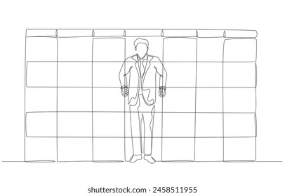 Continuous one line drawing of businessman stuck in calendar schedule, busy work or excessive work routine concept, single line art.