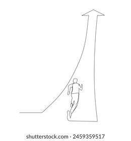 Continuous one line drawing businessman running on forward arrow. Concept of people ready to start career and business. Manager running towards the goal. Single  line hand drawn design vector
