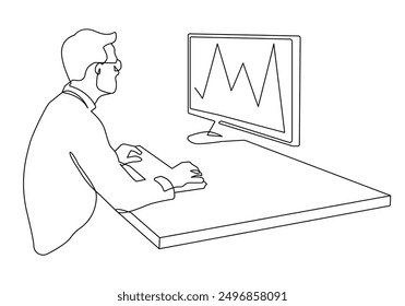 Continuous One Line Drawing of Businessman with Laptop. Man Working in Office One Line Illustration. Business Concept Abstract Minimalist Contour Drawing. Vector EPS 10	