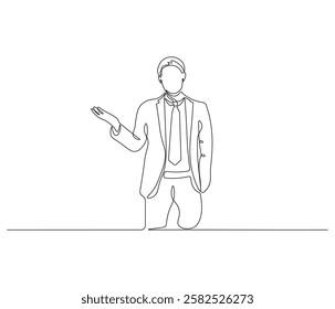 Continuous one line drawing of businessman. Single line drawing illustration of businessman are thinking. Businessman concept vector art. Doodle line illustration.

