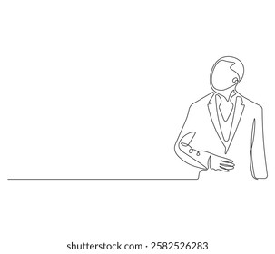 Continuous one line drawing of businessman. Single line drawing illustration of businessman are thinking. Businessman concept vector art. Doodle line illustration.

