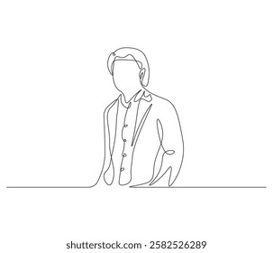 Continuous one line drawing of businessman. Single line drawing illustration of businessman are thinking. Businessman concept vector art. Doodle line illustration.


