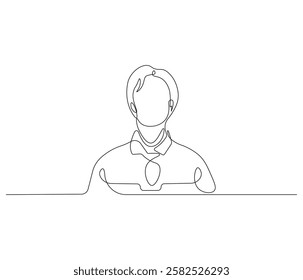 Continuous one line drawing of businessman. Single line drawing illustration of businessman are thinking. Businessman concept vector art. Doodle line illustration.

