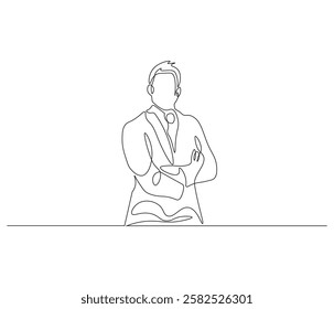 Continuous one line drawing of businessman. Single line drawing illustration of businessman are thinking. Businessman concept vector art. Doodle line illustration.

