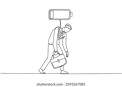 Continuous one line drawing businessman carrying a briefcase walking unsteadily. Heading home with the remaining energy left. Chronic Fatigue Syndrome Day. Single line draw design vector illustration