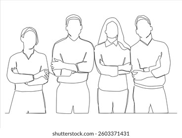  continuous one line drawing of businessman and businesswoman standing. vector illustration isolated on white background.