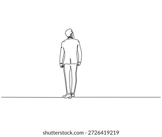 Dibujo continuo de una línea de hombre de negocios desde la vista trasera. Una línea de dibujo ilustración de hombre de negocios mirando hacia atrás. En el concepto de objetivo de una sola línea. Esquema editable 