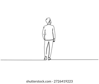 Dibujo continuo de una línea de hombre de negocios desde la vista trasera. Una línea de dibujo ilustración de hombre de negocios mirando hacia atrás. En el concepto de objetivo de una sola línea. Esquema editable 