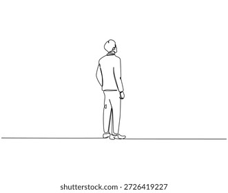 Dibujo continuo de una línea de hombre de negocios desde la vista trasera. Una línea de dibujo ilustración de hombre de negocios mirando hacia atrás. En el concepto de objetivo de una sola línea. Esquema editable 