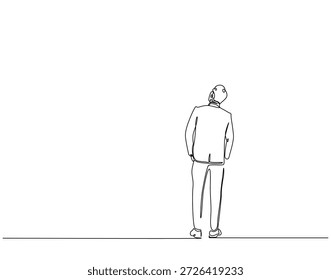 Dibujo continuo de una línea de hombre de negocios desde la vista trasera. Una línea de dibujo ilustración de hombre de negocios mirando hacia atrás. En el concepto de objetivo de una sola línea. Esquema editable 