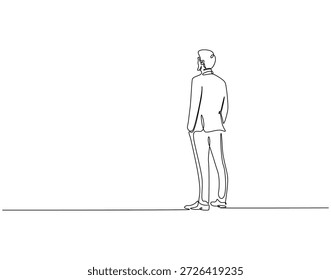 Dibujo continuo de una línea de hombre de negocios desde la vista trasera. Una línea de dibujo ilustración de hombre de negocios mirando hacia atrás. En el concepto de objetivo de una sola línea. Esquema editable 