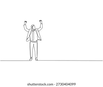 Kontinuierliche einzeilige Zeichnung von Geschäftsleuten, die die Hände heben. Eine Linie Zeichnung Illustration des Menschen heben Hand. Business Success Concept Single Line. Bearbeitbare Gliederung