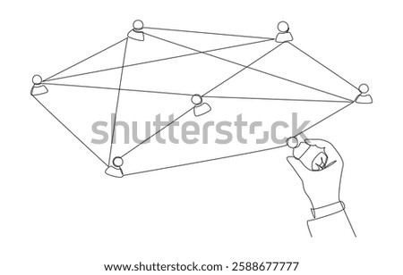 Continuous one line drawing of businessman connecting person icons, building strong project team, human resource management concept, single line art