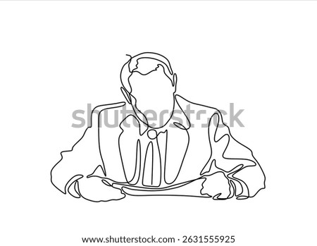 Continuous one line drawing of businessman reading newspaper. Editable vector