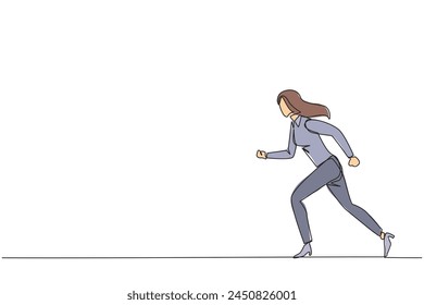 Continuous one line drawing businesswoman leisurely strolling. Habit to get rid of nervousness. Nervous when meeting big client. Light exercise for health. Single line draw design vector illustration