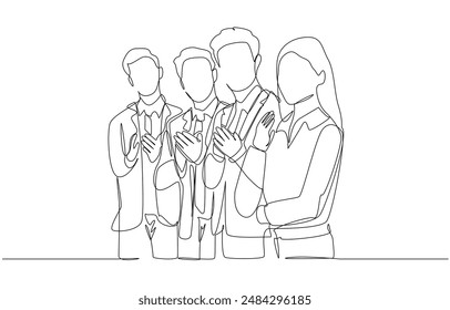 Continuous one line drawing of businesswoman raising to express opinion amid business discussion, business meeting, workshop and brainstorming idea concept, single line art.