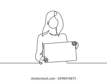 Continuous One Line Drawing of Businesswoman with Laptop. Woman Working One Line Illustration. Business Concept Abstract Minimalist Contour Drawing. Vector EPS 10	