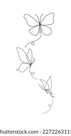 Continuous one line drawing of butterflies. Simple vector illustration