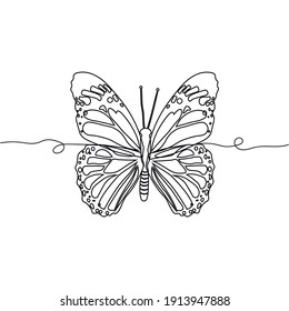 Continuous one line drawing of a butterfly. Abstract vector illustration perfect for greeting cards, party invitations, posters, stickers, clothing.Silhouette of a butterfly.