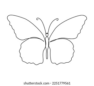 Continuous one line drawing of Butterfly. Simple butterfly line art vector illustration.