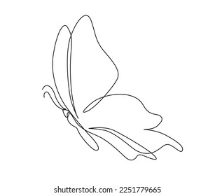 Continuous one line drawing of Butterfly. Simple butterfly line art vector illustration.