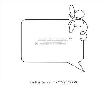 Dibujo continuo de una línea de mariposa y burbuja del habla. Vector de arte de línea de moda sobre fondo blanco. Ilustración vectorial.