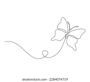 Continuous one line drawing butterfly  Simple flying butterfly line art vector illustration  Editable stroke 