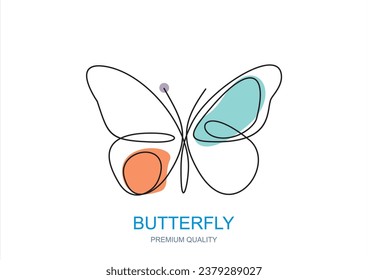 Continuous one line drawing of Butterfly. Simple flying butterfly shaped love line art vector illustration with editable Stroke.
	
