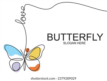 Continuous one line drawing of Butterfly. Simple flying butterfly shaped love line art vector illustration with editable Stroke.
	
