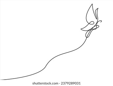 Continuous one line drawing of Butterfly. Simple flying butterfly shaped love line art vector illustration with editable Stroke.
	
