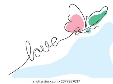 Continuous one line drawing of Butterfly. Simple flying butterfly shaped love line art vector illustration with editable Stroke.
	
