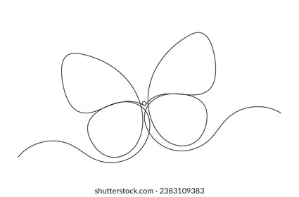 Continuous one line drawing of butterfly. Delicate simple linear logo. Lineart vector illustration
