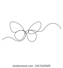 Continuous one line drawing of butterfly. Linear vector illustration. Editable stroke
