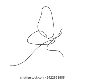 Continuous one line drawing Butterfly. Black and white line art illustration. Hand drawn sketch element. Flying butterfly logo. Beautiful insect in flight. Minimalist Contour Nature Illustration 