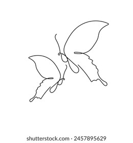 Continuous one line drawing of butterfly minimalist. Modern drawing with line. Vector illustration