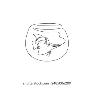 Continuous one line drawing of butterfly fish in the fishtank. Fish in fishtank outline vector illustration. Editable stroke.