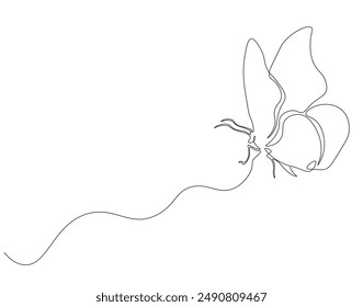 Continuous one line drawing of butterfly flying. One line drawing illustration of beautiful buterfly. Flying insect animal concept line art. Editable outline.
