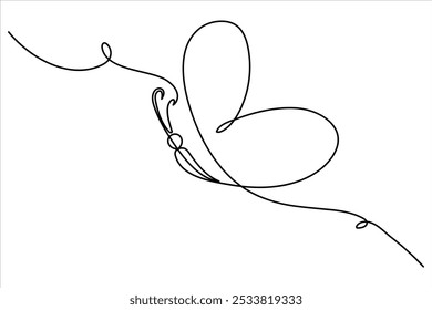 Continuous one line drawing of butterfly isolated on white background vector Illustration
