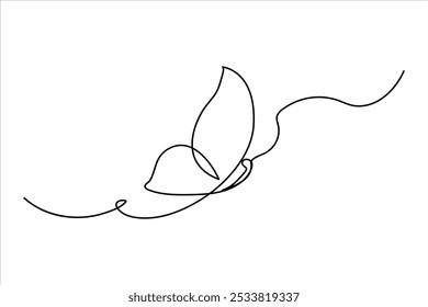 Continuous one line drawing of butterfly isolated on white background vector Illustration
