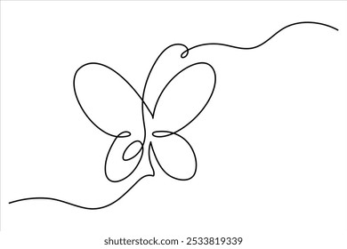 Continuous one line drawing of butterfly isolated on white background vector Illustration
