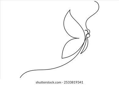 Continuous one line drawing of butterfly isolated on white background vector Illustration
