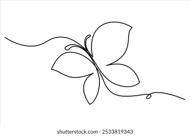 Continuous one line drawing of butterfly isolated on white background vector Illustration
